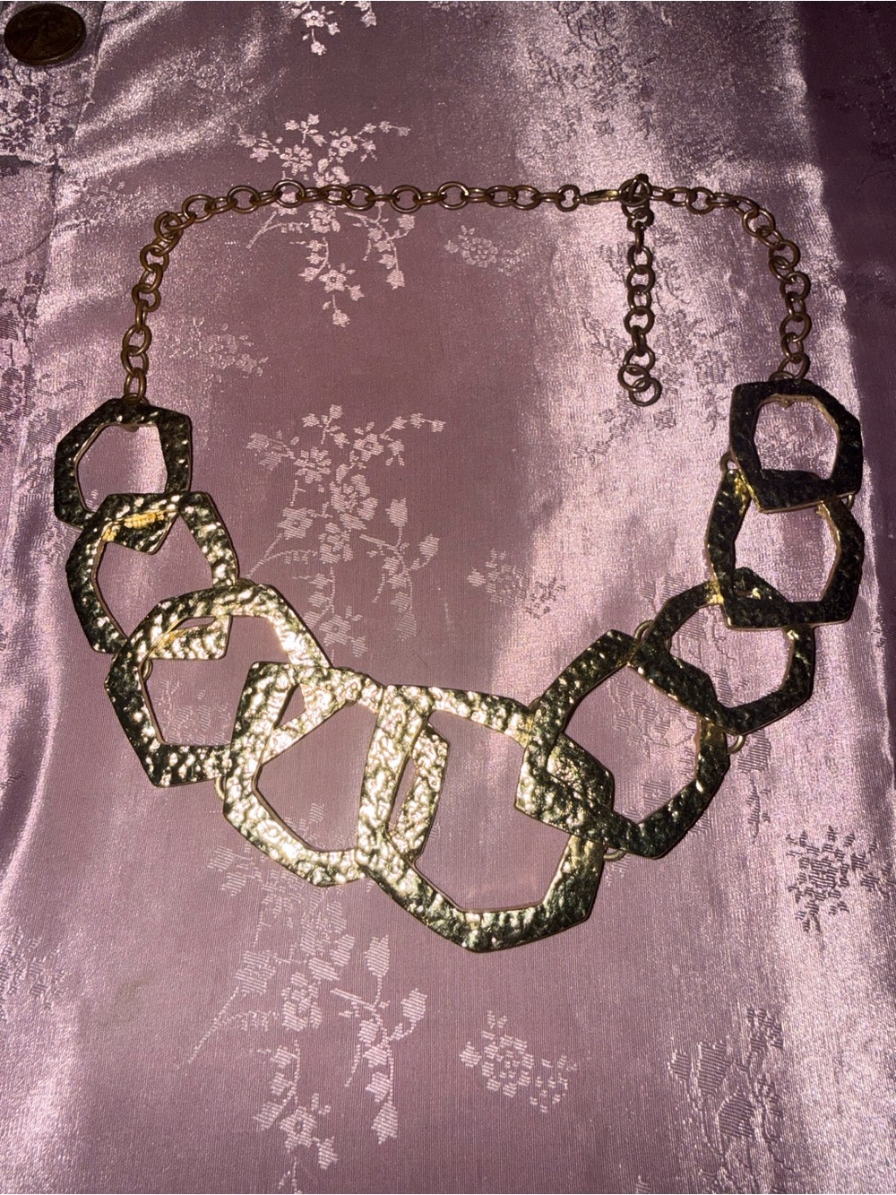 Gold tone Hammered Geometric Link Necklace - Women Jewelry